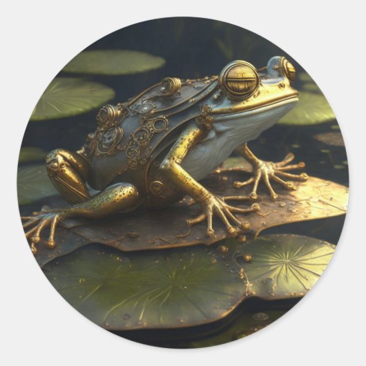 Steampunk Frog | Gotische kunst Ronde Sticker (Voorkant)