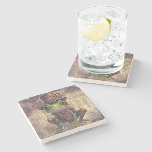 Steampunk Frog Stenen Onderzetter (Zijkant)