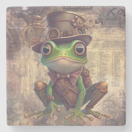Steampunk Frog Stenen Onderzetter (Voorkant)