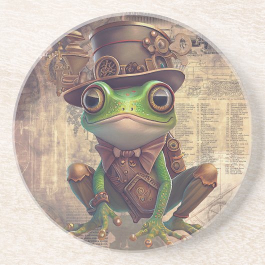 Steampunk Frog Zandsteen Onderzetter (Voorkant)