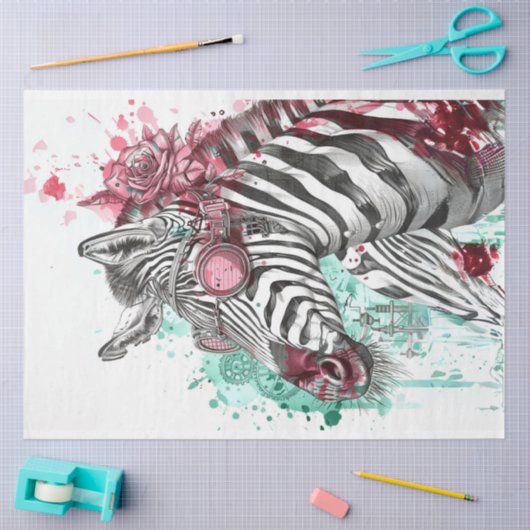Steampunk Fun Zwart Roze Zebra Decoupage Tissuepapier (Craft)