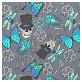Steampunk Funky Gothic Grey en Blue Patterned Stof