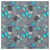 Steampunk Funky Gothic Grey en Blue Patterned Stof (Swatch)