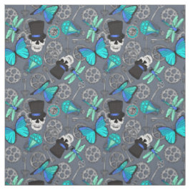 Steampunk Funky Gothic Grey en Blue Patterned Stof