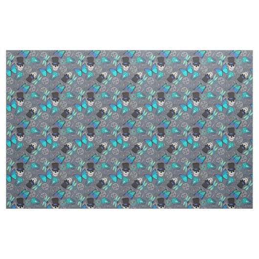 Steampunk Funky Gothic Grey en Blue Patterned Stof (Fat Quarter)
