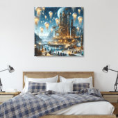 Steampunk futuristische oude stad met kwallen canvas afdruk (Insitu (Slaapkamer))