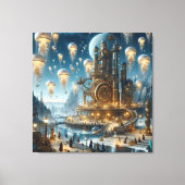 Steampunk futuristische oude stad met kwallen canvas afdruk (Voorkant)