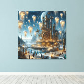 Steampunk futuristische oude stad met kwallen canvas afdruk (Insitu (Houten vloer))