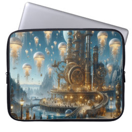 Steampunk futuristische oude stad met kwallen laptop sleeve