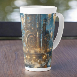 Steampunk futuristische oude stad met kwallen latte mok