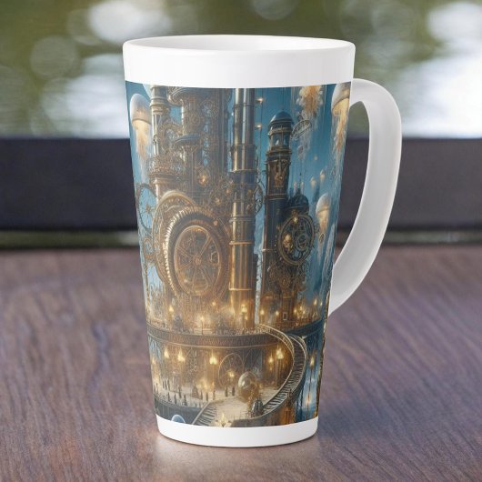 Steampunk futuristische oude stad met kwallen latte mok