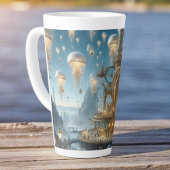 Steampunk futuristische oude stad met kwallen latte mok