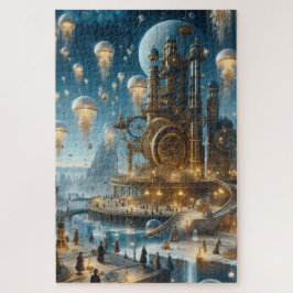 Steampunk futuristische oude stad met kwallen legpuzzel