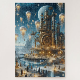 Steampunk futuristische oude stad met kwallen legpuzzel
