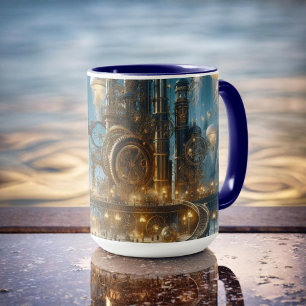 Steampunk futuristische oude stad met kwallen mok