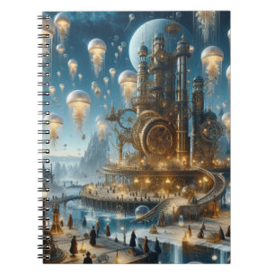 Steampunk futuristische oude stad met kwallen notitieboek