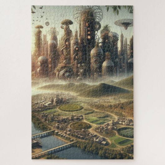 Steampunk Garden City Fantasy City Legpuzzel (Verticaal)