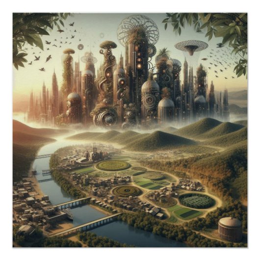 Steampunk Garden City Fantasy City Perfect Poster (Voorkant)