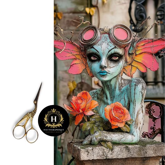 Steampunk Gargoyle Floral Decoupage Tissuepapier