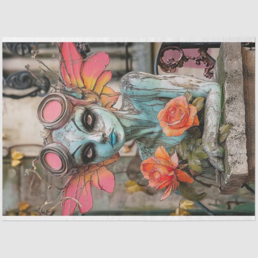 Steampunk Gargoyle Floral Decoupage Tissuepapier (Voorkant)