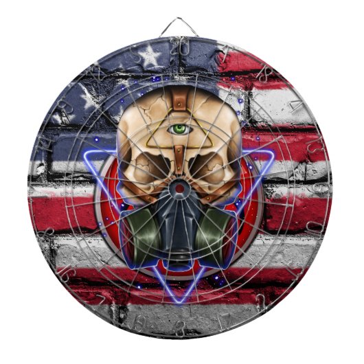 Steampunk Gasmask Skull Biohazard Amerikaanse vlag Dartbord (Voorkant)