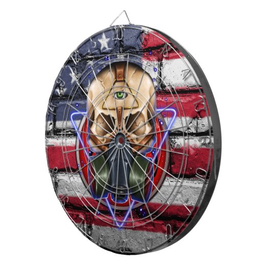 Steampunk Gasmask Skull Biohazard Amerikaanse vlag Dartbord (Voorkant Rechts)