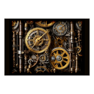 Steampunk Gear en Lever Engine Perfect Poster