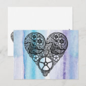 Steampunk Gear Valentijn Hart Waterverf Wedding Feestdagenkaart (Voorkant / Achterkant)