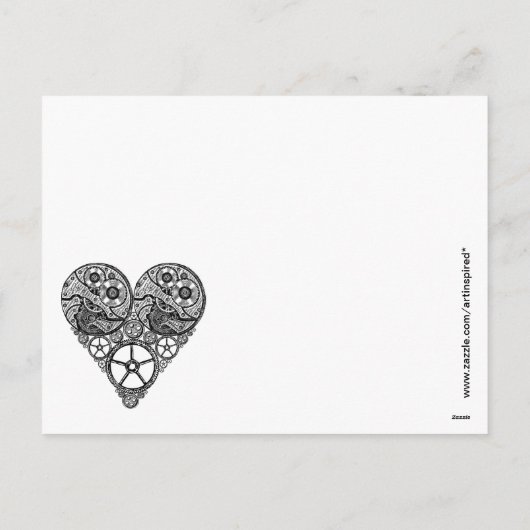 Steampunk Gear Valentijn Hart Waterverf Wedding Feestdagenkaart (Achterkant)