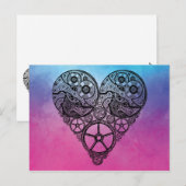 Steampunk Gear Valentijn Heart Waterverf Feestdagenkaart (Voorkant / Achterkant)