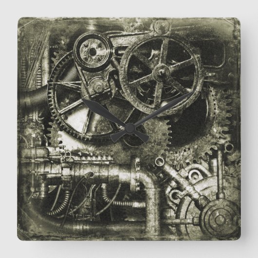 SteamPunk Gears Acrylwandklok Vierkante Klok (Voorkant)