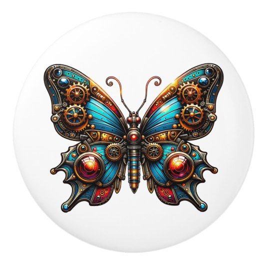 Steampunk Gears and Butterfly  Keramische Knop (Voorkant)