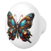 Steampunk Gears and Butterfly  Keramische Knop (Rechts)