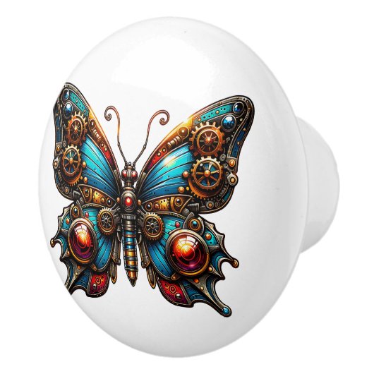 Steampunk Gears and Butterfly  Keramische Knop (Rechts)