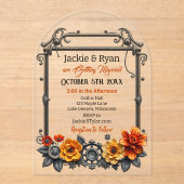 Steampunk Gears and Flowers thema bruiloft Acryl Uitnodigingen (Voorkant)