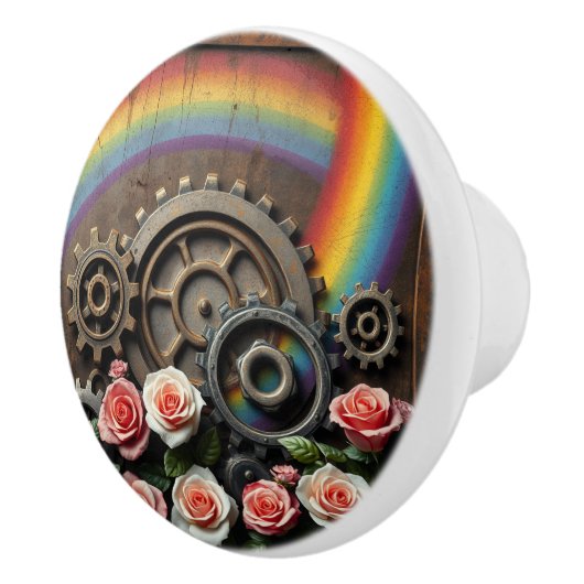 Steampunk Gears and Rainbow Keramische Knop (Rechts)