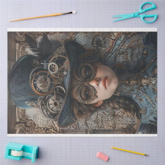 Steampunk Gears Blauwgroen Meisje Decoupage Tissuepapier (Craft)