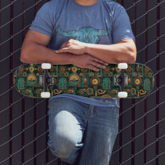 Steampunk Gears Blauwgroen rood goud Persoonlijk Skateboard