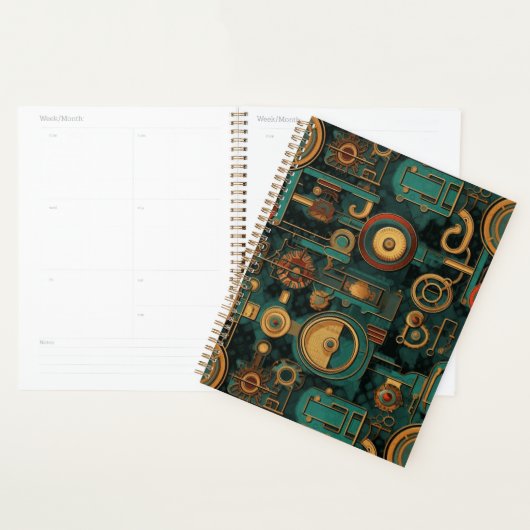 Steampunk Gears Blauwgroen rood goud Planner (Display)