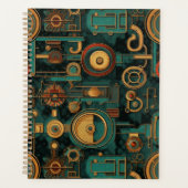 Steampunk Gears Blauwgroen rood goud Planner (Voorkant)