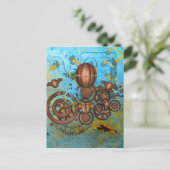 Steampunk Gears Collage Aqua Copper Briefkaart (Staand voorkant)