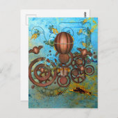 Steampunk Gears Collage Aqua Copper Briefkaart (Voorkant / Achterkant)