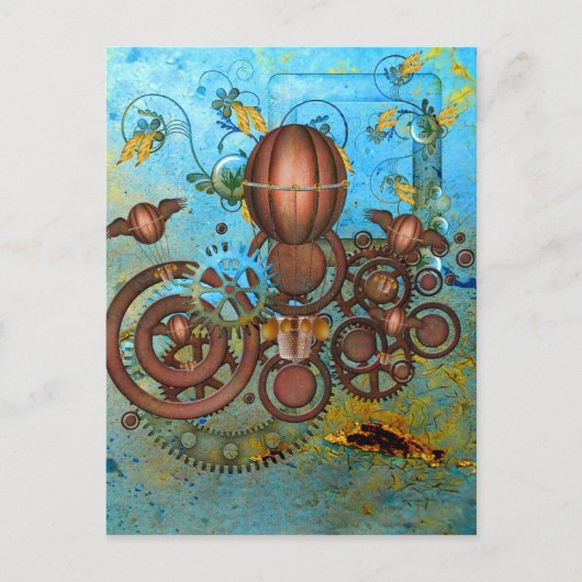 Steampunk Gears Collage Aqua Copper Briefkaart (Voorkant)