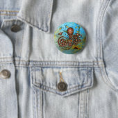 Steampunk Gears Collage Aqua Copper Button (In situ)