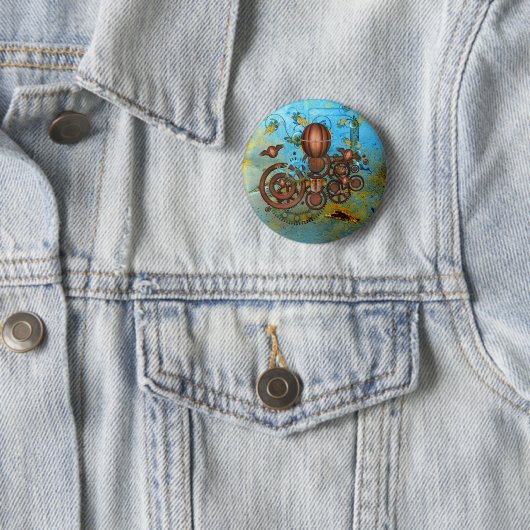 Steampunk Gears Collage Aqua Copper Button (In situ)