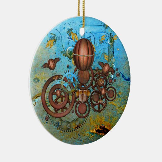Steampunk Gears Collage Aqua Copper Ornament (Rechts)