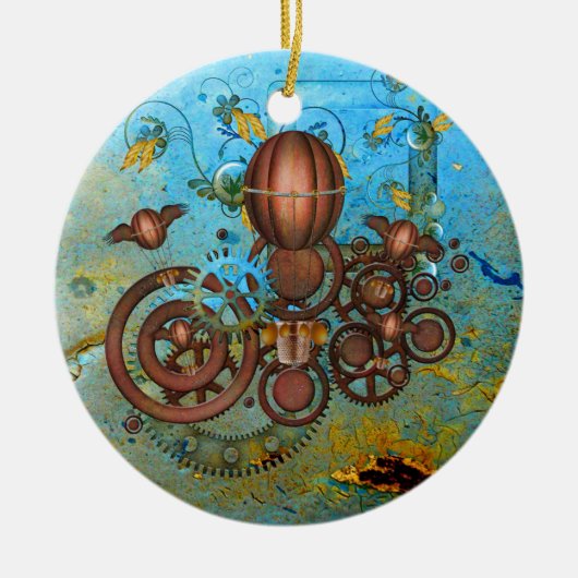 Steampunk Gears Collage Aqua Copper Ornament (Voorkant)