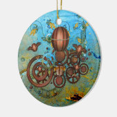 Steampunk Gears Collage Aqua Copper Ornament (Links)