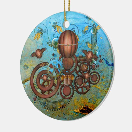 Steampunk Gears Collage Aqua Copper Ornament (Links)