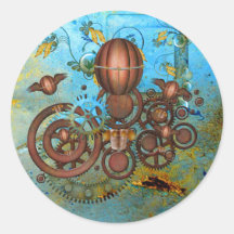 Steampunk Gears Collage Aqua Copper Sticker